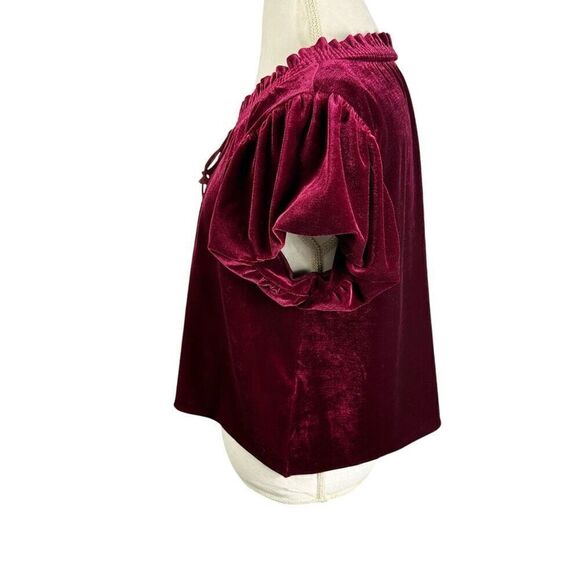 Free People Terese Garnet Red Velvet Short Puff Sleeve Top Boho Fall Size M - Picture 6 of 8